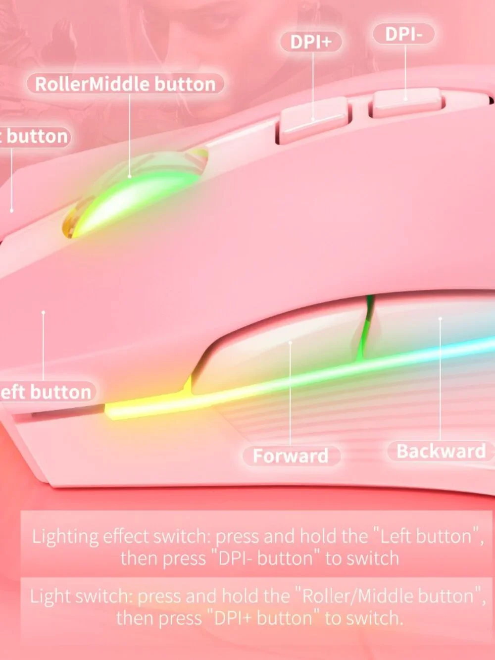 Gamer Cute RGB 6400 DPI Wired Gaming Mouse Breathing LED Optical USB 7 Buttons